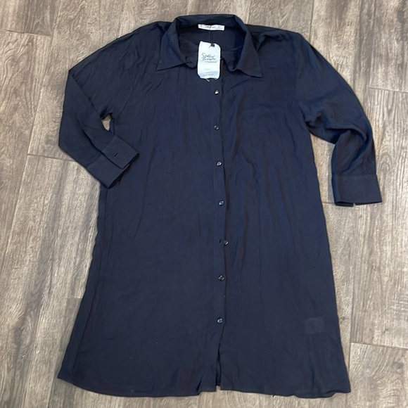 NWT Salty Lemon Black Button-Up Swim Cover Shirt Dress - Picture 3 of 4